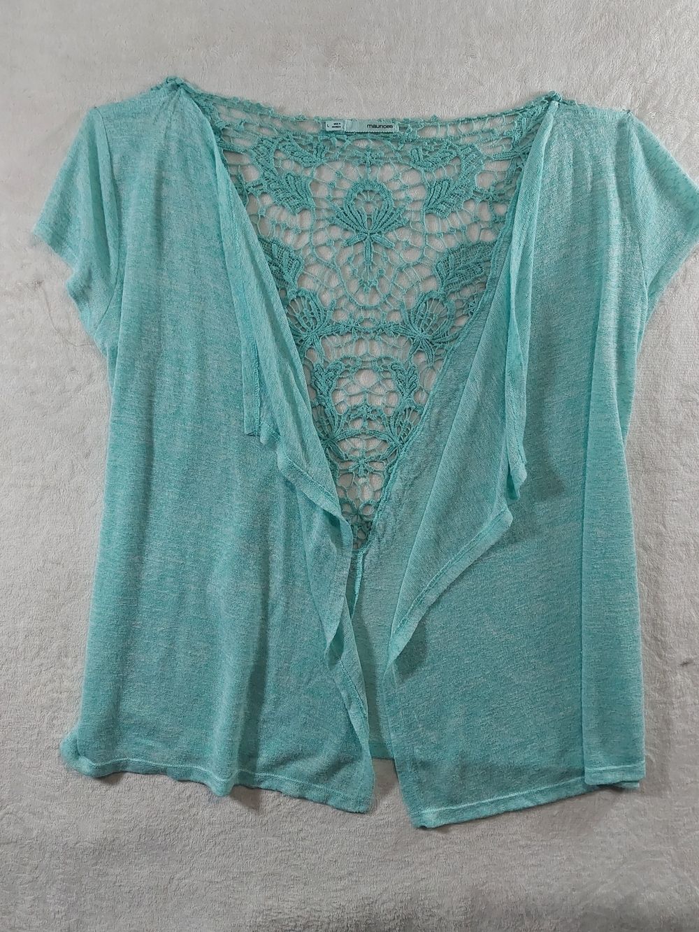Maurices Aqua Crochet-Back Open Front Women's Top